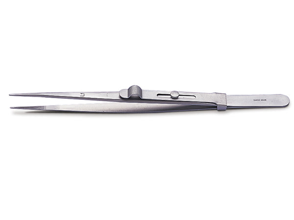 Diamond tweezer (with lock), large tips with notch, Swiss